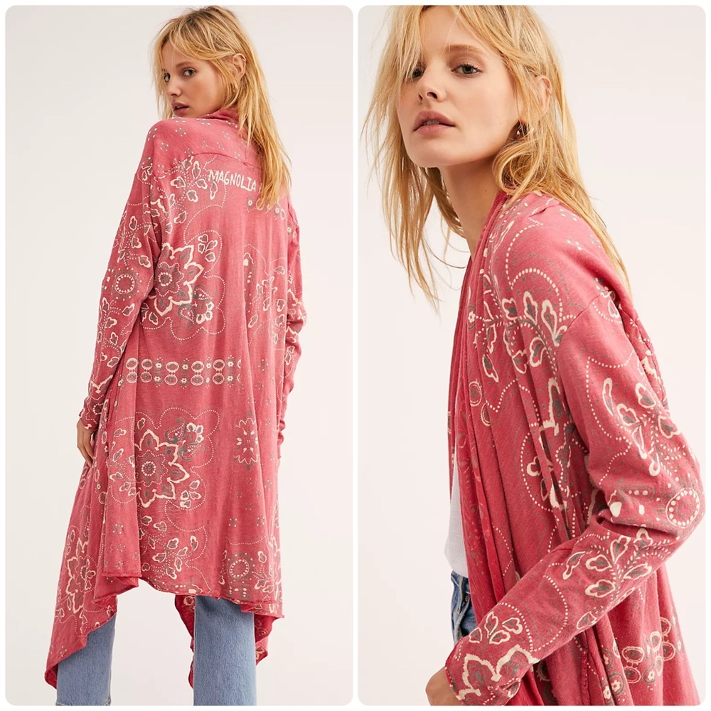 Magnolia Pearl Rose-Pink Floral Draped Cardigan